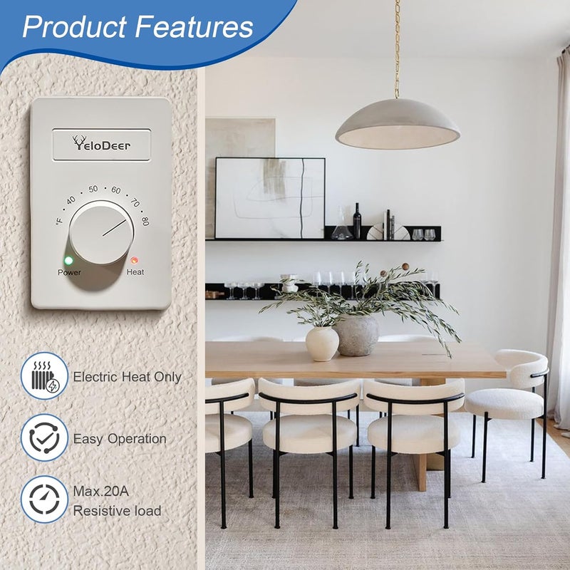 YeloDeer 4 Pcs 120 V Only 4-Wire Manual Electric Baseboard Heater Thermostat for Home, - Image 4